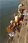 Ghats for bathing and washing clothes, Udaipur, Rajasthan state, India, Asia