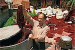 Teindre la laine en Bazar en plein air, Konya, Anatolie, Turquie, Asie mineure, Eurasie