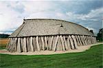 Fyrkat, replica of Viking house of oak timber, Hobro, Jutland, Denmark, Scandinavia, Europe