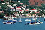 Sailing boats moored off Charlotte Amalie, St. Thomas, U.S. Virgin Islands, West Indies, Caribbean, Central America