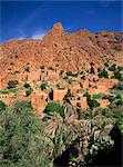 Village of Oumesnate and behind, the Djebel El Kest Ameln Valley (Almond), Tafraoute, Anti Atlas Region, Morocco, North Africa, Africa