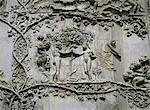 Detail showing Garden of Eden on 14th century marble relief by Lorenzo Maitani and pupiles, beside entrance to cathedral, Orvieto, Umbria, Italy, Europe