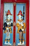 Close-up of figures on the doors of the Emerald Buddha Temple (Wat Phra Kaew), Bangkok, Thailand, Southeast Asia, Asia