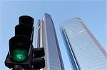 Traffic Light and Skyscraper, Frankfurt, Hesse, Germany