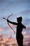 Statue silhouetted at dusk, Hyde Park, London, England, United Kingdom, Europe