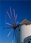 Traditional thatched windmill, Santorini (Thira), Cyclades Islands, Greek Islands, Greece, Europe