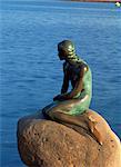 The Little Mermaid statue on a rock in the harbour of Copenhagen, Denmark, Scandinavia, Europe