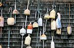Buoys decorating a wall, Vineyard Haven, Martha's Vineyard, Massachusetts, New England, United States of America, North America