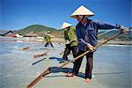 Workers with rakes at the salt mines at Cam Ranh near Nha Trang, Vietnam, Indochina, Southeast Asia, Asia