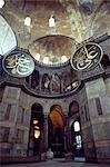 Interior of the Santa Sophia with huge medallions inscribed with the names of Allah, UNESCO World Heritage Site, Istanbul, Turkey, Europe, Eurasia