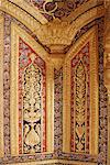 Raised gilded plaster work on painted wall, Kuchaman Fort, Kuchaman, Rajasthan state, India, Asia