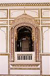 The intricately painted jharoka (balcony) is a traditional architectural feature in Rajput forts, Kuchaman Fort, Kuchaman, Rajasthan state, India, Asia