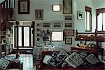 Primary living area, the fabrics used are contemporary Jaipur hand-block prints, in new build home, near Jaipur, Rajasthan state, India, Asia