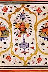 Detail of the fine wall paintings, The City Palace, Jaipur, Rajasthan state, India, Asia