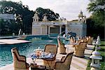 Das Schwimmbad, Udai Bilas Palace, Dungarpur, Bundesstaat Rajasthan, Indien, Asien