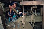 Weaving hemp for mosquito nets, Bouyoi village, Anshun area, Guizhou, China, Asia