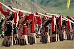 Tibetans dancing, Yushu, Qinghai, China, Asia