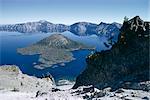 Perfect example of strato-volcano, island cone left by subsidence, Crater Lake, Oregon, United States of America (U.S.A.), North America