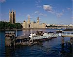 Lambeth Pier, River Thames and Houses of Parliament, London, England, United Kingdom, Europe