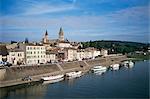 La Saone river and Tournus, Burgundy, France, Europe