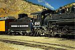 Le conducteur et le moteur du passager de Durango à Silverton steam train, Colorado, États-Unis d'Amérique, l'Amérique du Nord