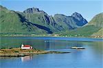Austnesfjorden and Trolltinden mountain range, Lofoten Islands, Nordland, Norway, Scandinavia, Europe