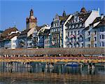 Kapellbrucke, covered wooden bridge, over the River Reuss, Lucerne (Luzern), Switzerland, Europe
