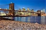 Brooklyn Bridge and Lower Manhattan Skyline, New York, New York, USA
