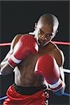 African boxer wearing red Boxing gloves