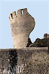 Leaning tower dating from 13th century, with arrow slits, Caerphilly Castle, Mid Glamorgan, Wales, United Kingdom, Europe