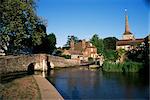 Medieval bridge and ford on River Darent, Eynsford, Kent, England, United Kingdom, Europe