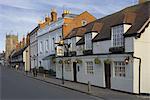 Windmill Inn, half timbered alms houses, King Edwards school and the Guild chapel, Church street, Stratford upon Avon, Warwickshire, England, United Kingdom, Europe