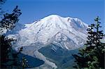 Mount Rainier, volcanic peak, and Emmons Glacier from summit icefield, Cascade Mountains, Washington State, United States of America (U.S.A.), North America