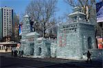 Ice sculptures in Zhaolin Park, Ice Lantern Festival, Bingdeng Jie, Harbin city, Heilongjiang, China, Asia