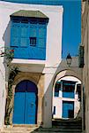 Maison peinte en bleu et blanc, Sidi Bou Saïd, Tunisie, Afrique du Nord, Afrique