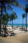 Tourists on the beach, Playa del Carmen, Mayan Riviera, Mexico, North America