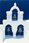 Whitewashed belltower, Fira, Santorini, Cyclades, Greek Islands, Greece, Europe