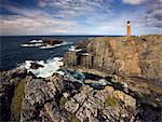 Lighthouse and cliffs at Butt of Lewis, Isle of Lewis, Outer Hebrides, Scotland, United Kingdom, Europe