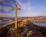 View from Church Hill across the Aln Estuary towards Alnmouth bathed in the warm light of a winter's afternoon, Alnmouth, Alnwick, Northumberland, England, United Kingdom, Europe