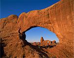 Rock formations caused by erosion and known as North Window Arch, Arches National Park, Utah, United States of America, North America