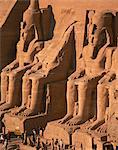 Aerial view over the colossi of Ramses II, Temple of Re-Herakhte, built for Ramses II, also known as the Sun or Great Temple of Ramses II, Abu Simbel, UNESCO World Heritage Site, Nubia, Egypt, North Africa, Africa