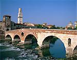 The Pietra Bridge over the River Adige in the town of Verona, Veneto, Italy, Europe