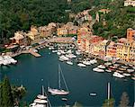 Moored boats in the harbour of Portofino, Liguria, Italy, Europe
