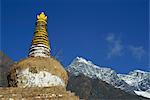 Buddhist stupa, with the Himalaya mountains in the background, in the Everest region of Nepal, Asia