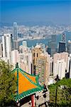 Vue de paysage urbain du port en 2007 avec pagode, Hong Kong, Chine, Asie