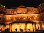 The facade of the Raffles Hotel at night in Singapore, Southeast Asia, Asia