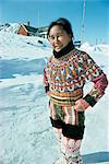 Woman wearing national dress, Angmagssalik (Ammassalik), Greenland, Polar Regions