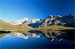 Dent Blanche and Ober Gabelhorn reflected in lake, Zermatt, Valais, Switzerland, Europe