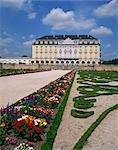 Formal gardens and the Augustusburg Castle near Bruhl, UNESCO World Heritage Site, North Rhine Westphalia, Germany, Europe