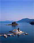 Monastère de notre Dame, Vlacherna, près de la péninsule de Kanoni, Corfou, îles Ioniennes, îles grecques, Grèce, Europe